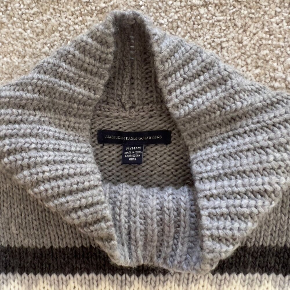 American Eagle Wool Blend Fair Isle Turtleneck Knit Gray Sweater Dress Medium - Picture 4 of 8